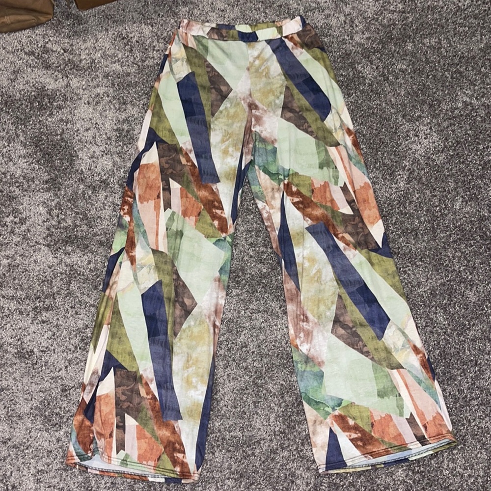 Multi-Colored Abstract High-Waisted Flare Pants